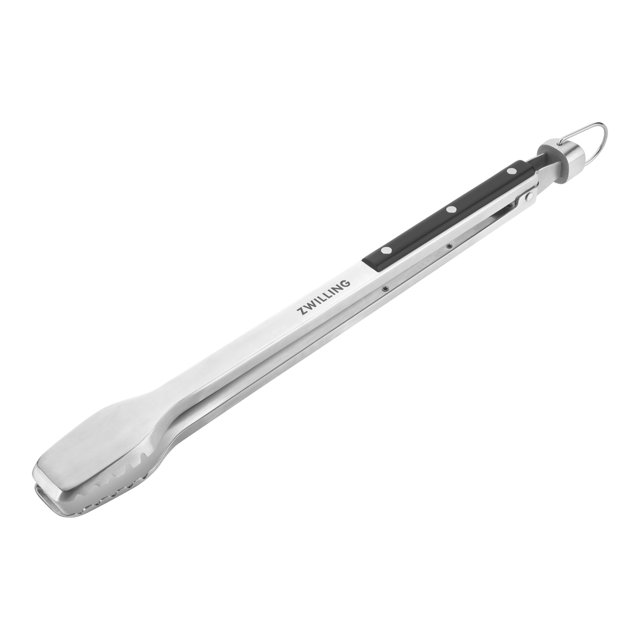 ZWILLING BBQ+ Pinces en Acier Inoxydable de 40 cm avec un Bord Dentelé pour une Prise Sécuritaire, un Manche extra-long pour un Gril Sécuritaire et une Boucle en Acier Inoxydable pour l'Accrochage. Comprend un Mécanisme de Verrouillage pour un Rangement Sécuritaire et Va au Lave-Vaisselle pour un Nettoyage Facile.