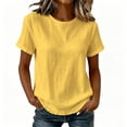 thumbnail image 2 of Qulqfy Crew Neck Women Blouses Short Sleeve Casual Solid Cotton Linen Spring Yellow Women's Summer Tops XL, 2 of 7