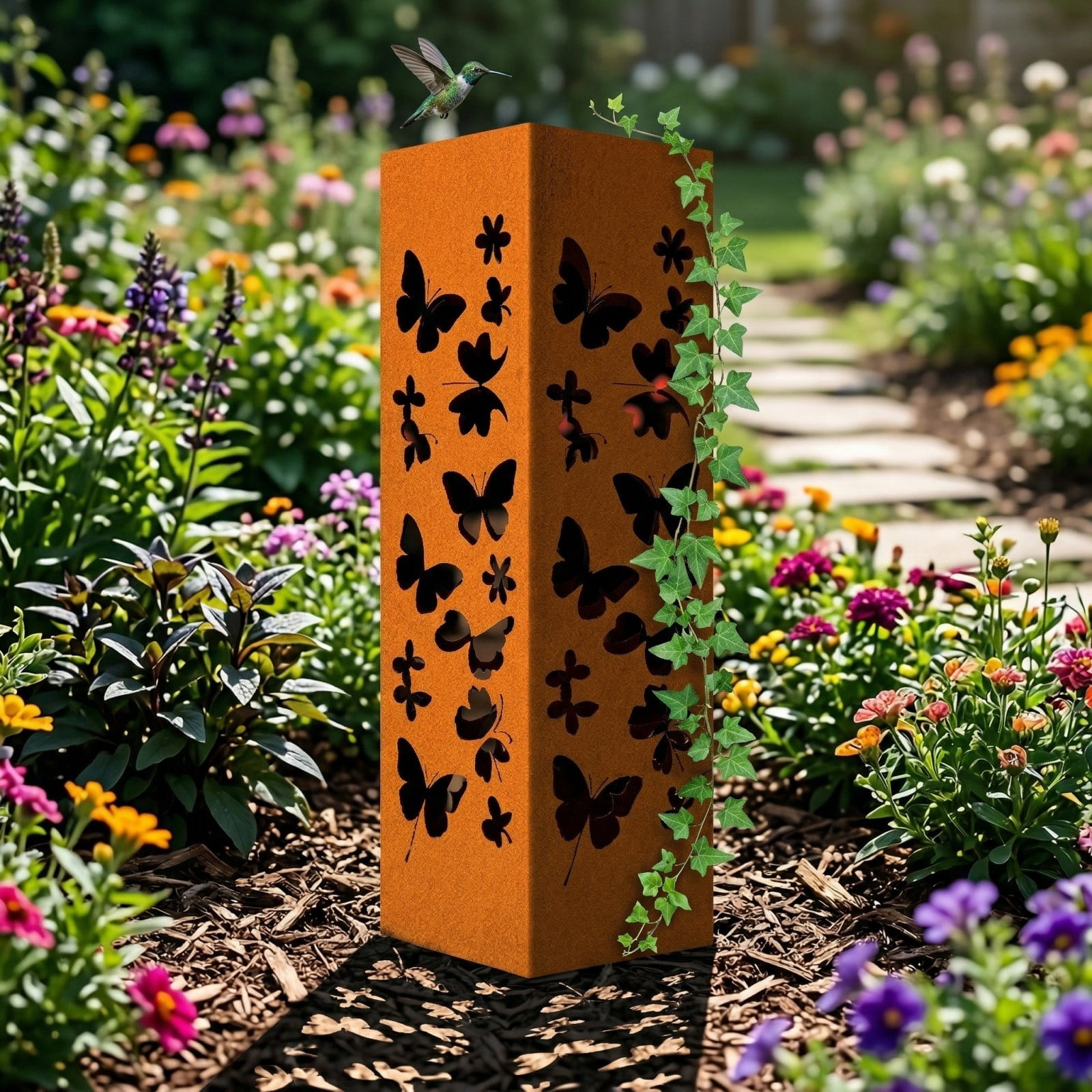 Rustic Pineapple Garden Column Outdoor Metal Sculpture, Modern Yard Statues, Decorative Light Cover, Patio Accent, Weather-Resistant Pineapple Column for Summer Garden, Pathway, Entryway, D