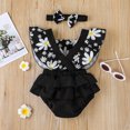 thumbnail image 3 of Aayomet Baby Bodysuit Winter Baby Bodysuit Sets Baby Girls Ruffle Romper Jumpsuit Bodysuit Headband Summer Clothes Outifis,Black 3-6 Months, 3 of 5
