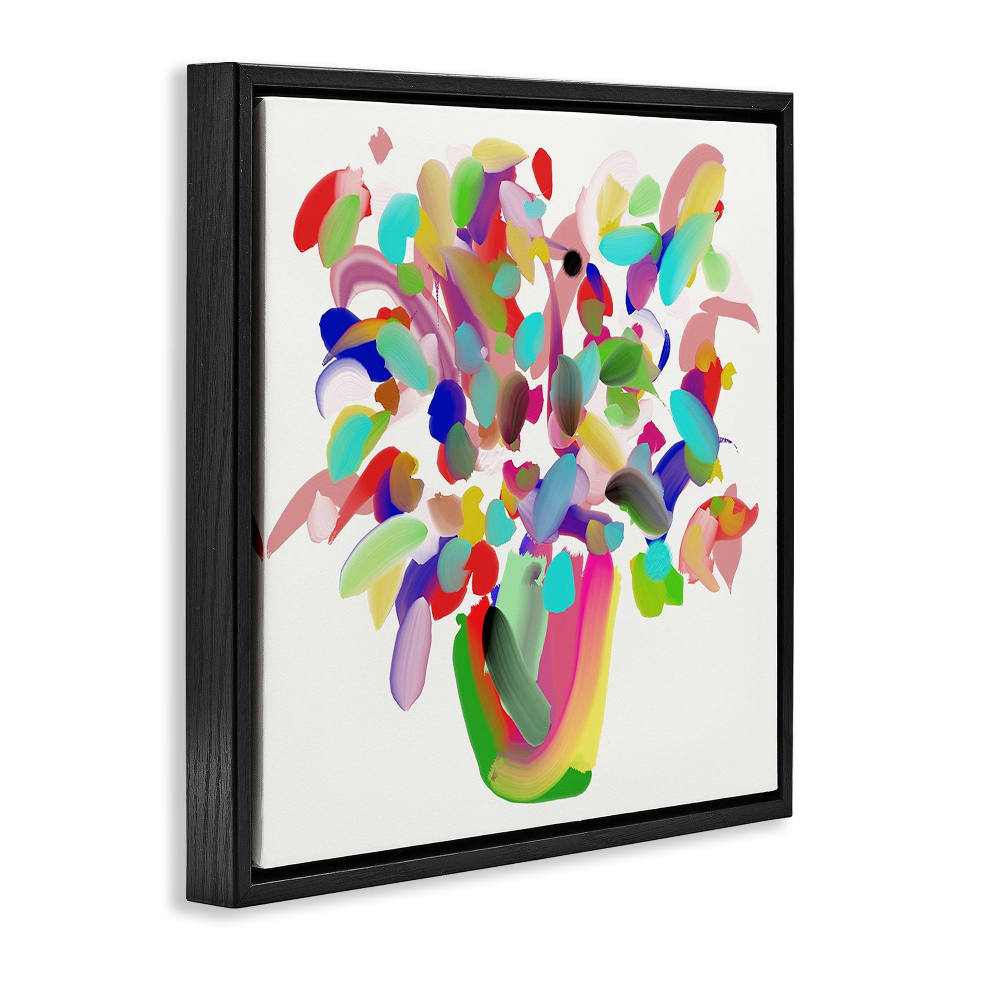 Stupell Industries Mood Flowers Bold Bouquet Plants & Flowers Painting Black Floater Framed Canvas Art Print Wall Art, 18 x 18