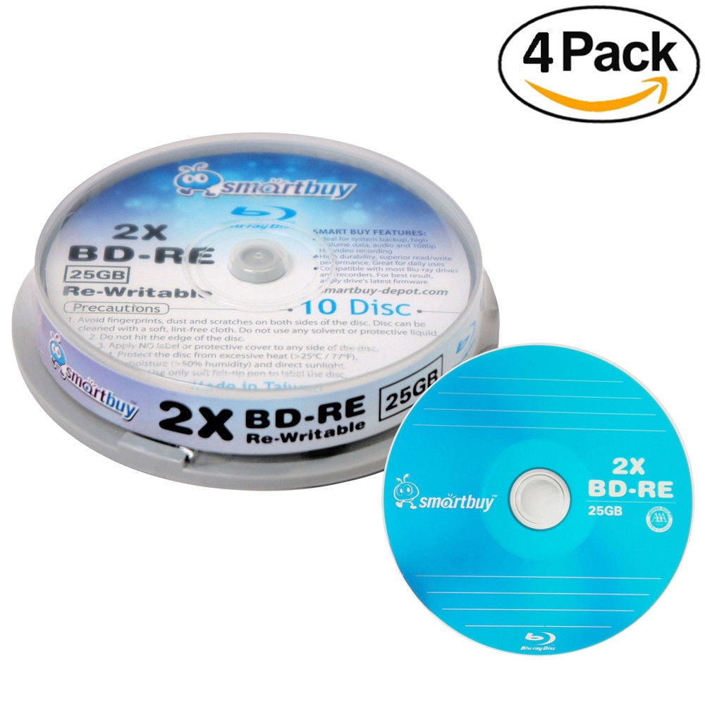 40 Pack Smartbuy 2x 25GB Blue Bluray BDRE Rewritable Branded Logo