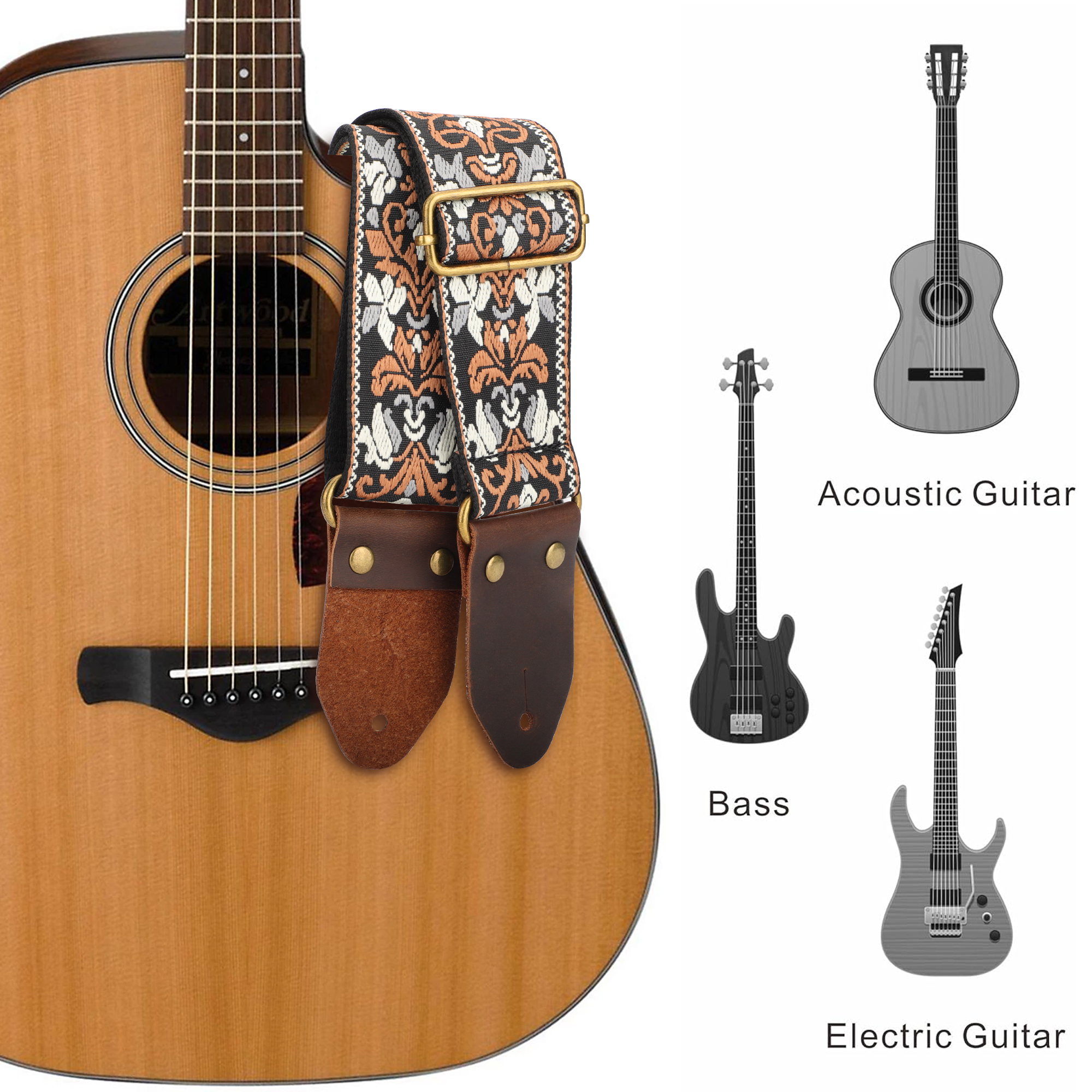 EEEkit Cotton Embroidery Guitar Strap with Picks photo 4