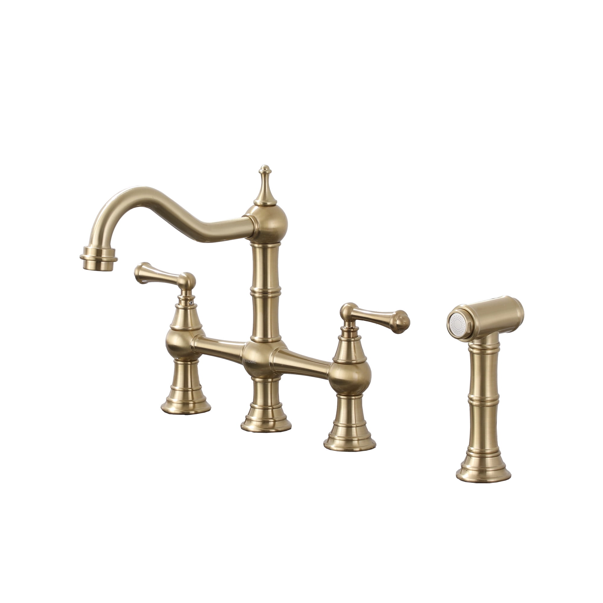 Mondawe Vintage Brass Kitchen Faucet, Deck Mounted Bridge Kitchen Sink