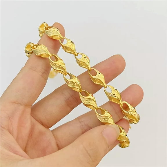 QQTDFG Mens 24K Yellow Gold Plated 8mm 24" Retro Coin Wheat Bead Twisted Chain Necklace-default