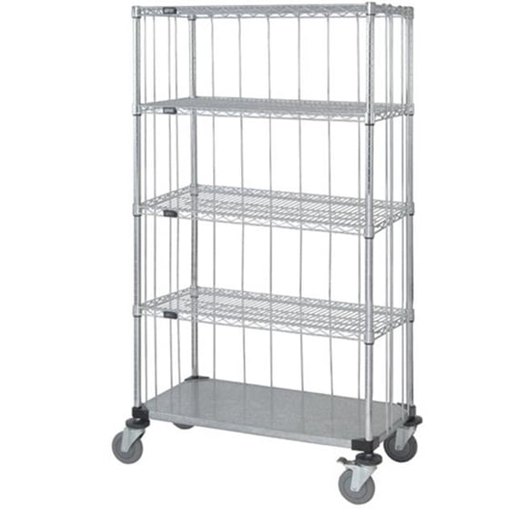 Rods & Tabs Enclosure Cart with 4 Chrome Wire Shelves & 1 Solid Shelf - 74 in.