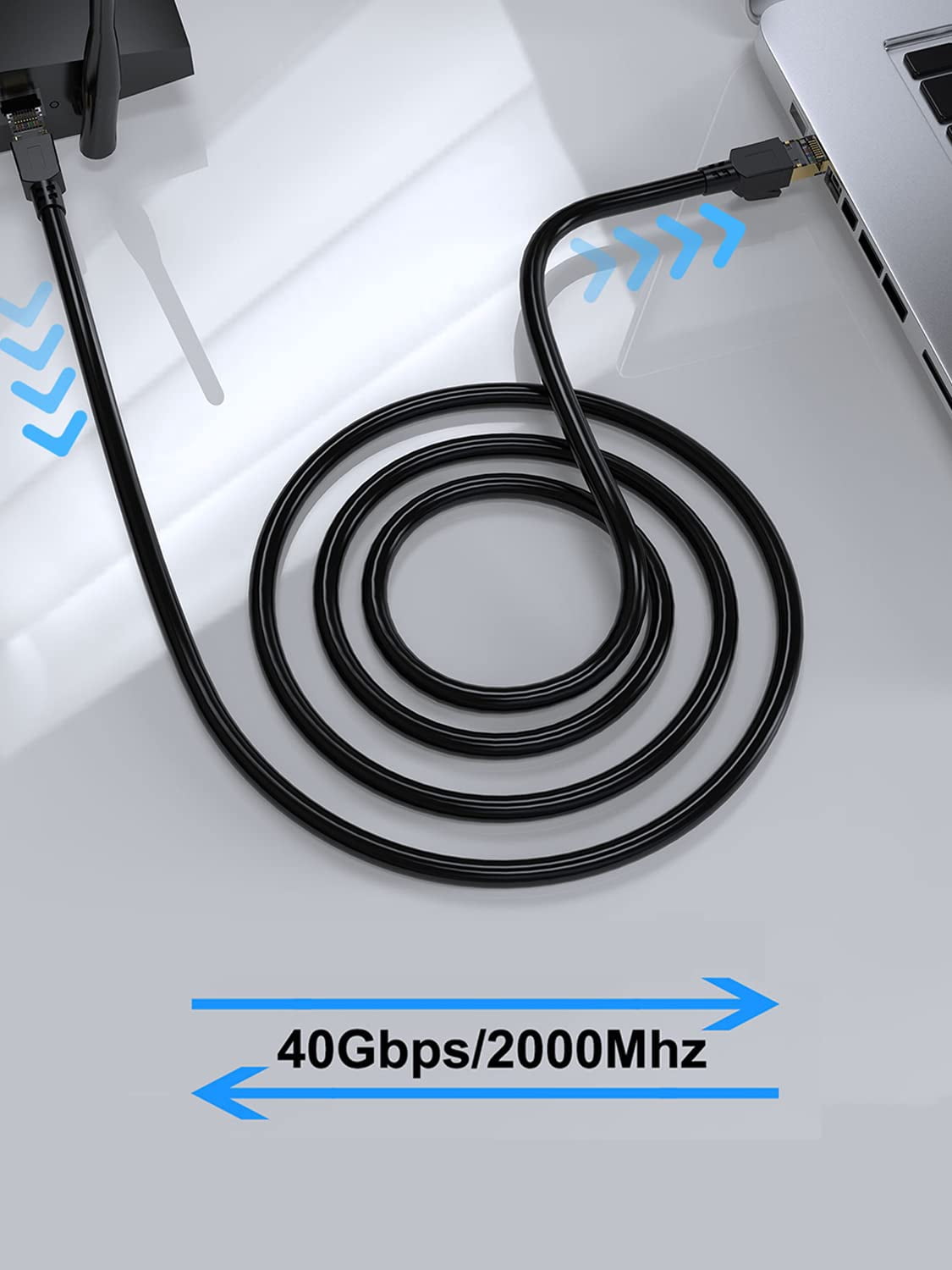 JIMTAB Cat 8 Ethernet Cable 50 ft Shielded, Indoor&Outdoor, Heavy Duty High Speed Direct Burial 26AWG Network Wire, 40Gbps 2000Mhz SFTP Patch Cord, in Wall&Weatherproof RJ45 Cable for Router/Modem