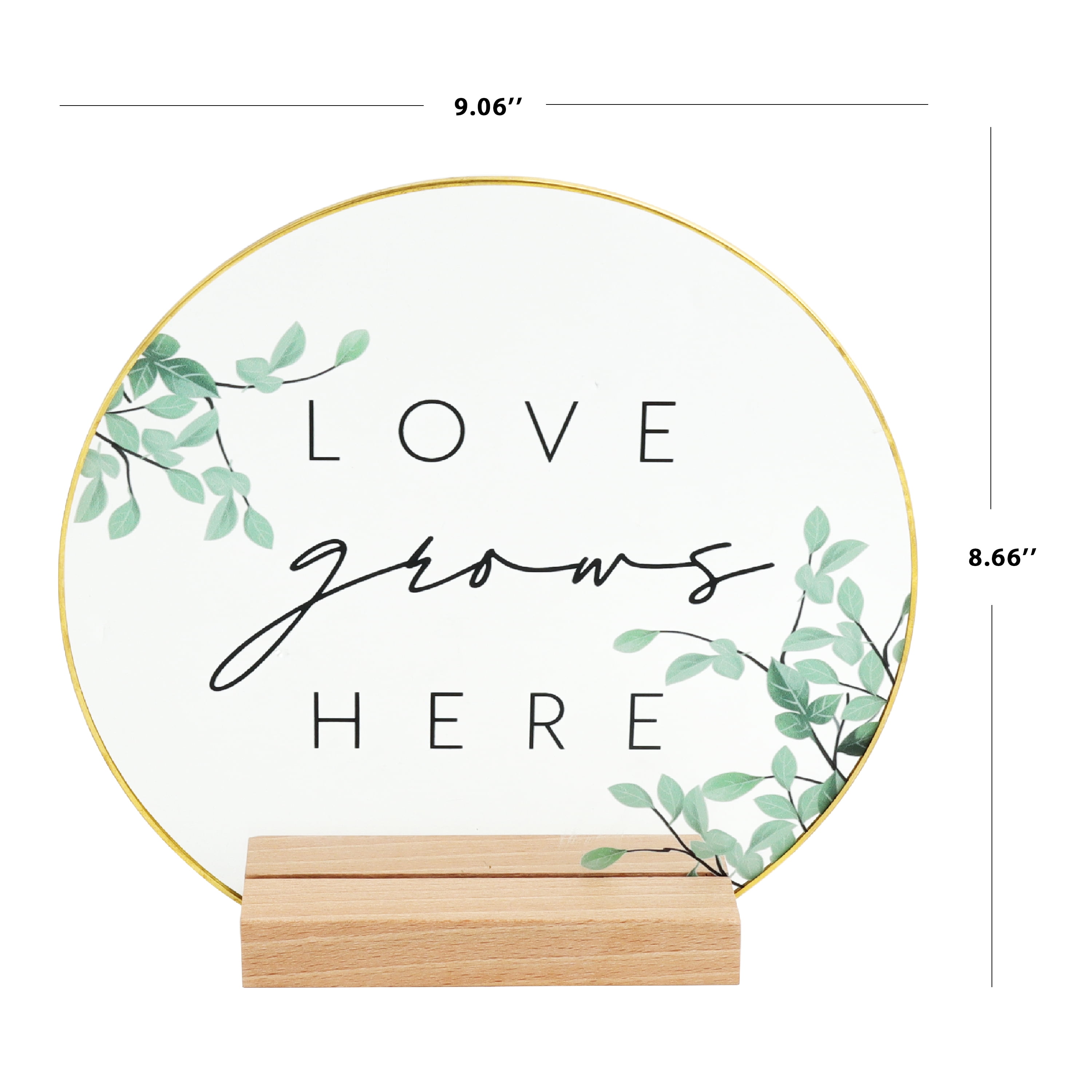 Inspirational "Love Grows Here" Translucent Tabletop Plaque with Solid Wood Base Stand