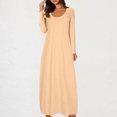 thumbnail image 2 of Yuyuzo Robe Maxi pour Femmes Manches Longues Décontractée Robe de Maison Couleur Unie Col Rond Basique Confortable, 2 of 6