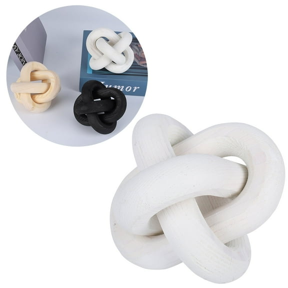 3-Link Small Wood Knot Decor, Wood Chain Link Decor, Hand Carved Decorative Wood Knot for Coffee Table, Entryway Modern Farmhouse Shelf Decor