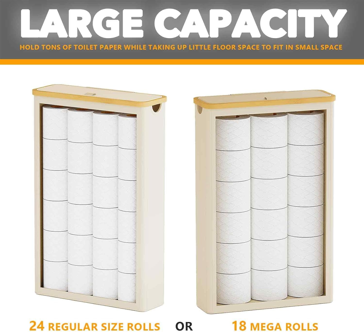 SpaceAid Extra Large Toilet Paper Storage with Lid, Slim Basket Holder, Beige