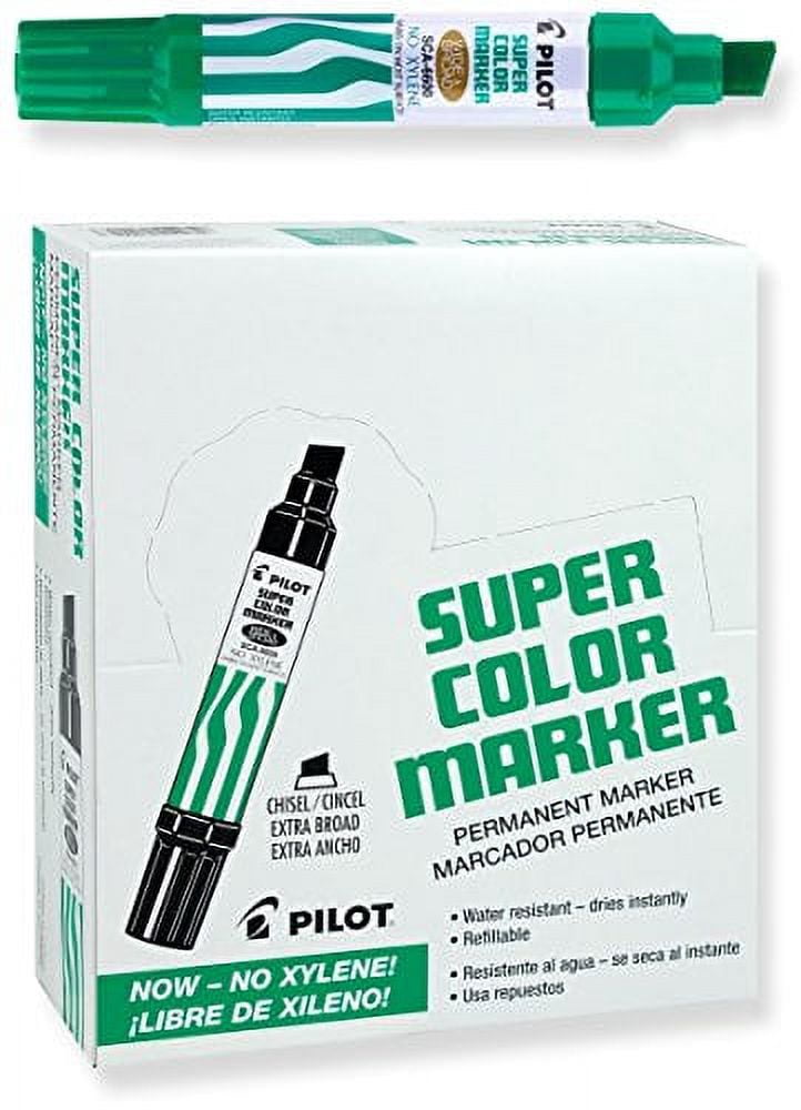 Pilot Super Color Jumbo Permanent Markers, Extra Wide Chisel Point, Xylene-Free, Green Ink, Dozen Box (45400)