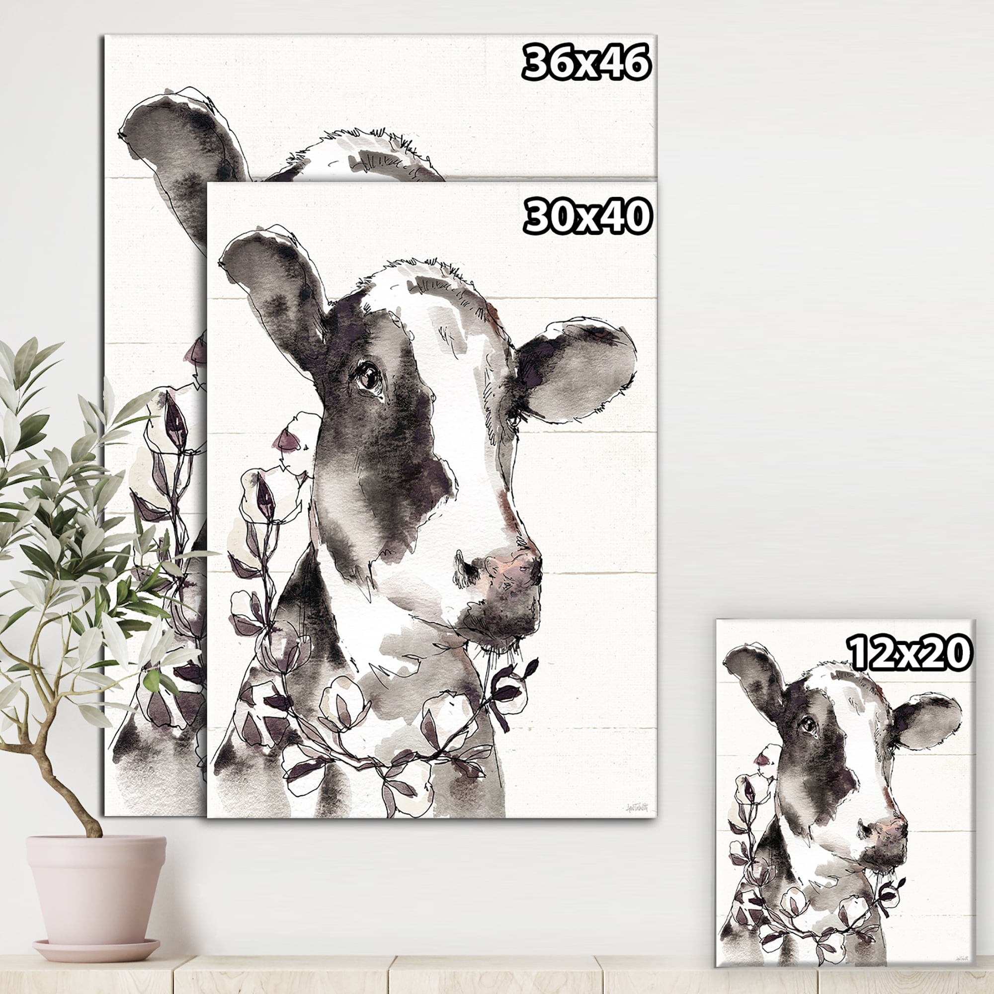 Designart 'Cow Portrait Country Life' Wildlife Canvas Art