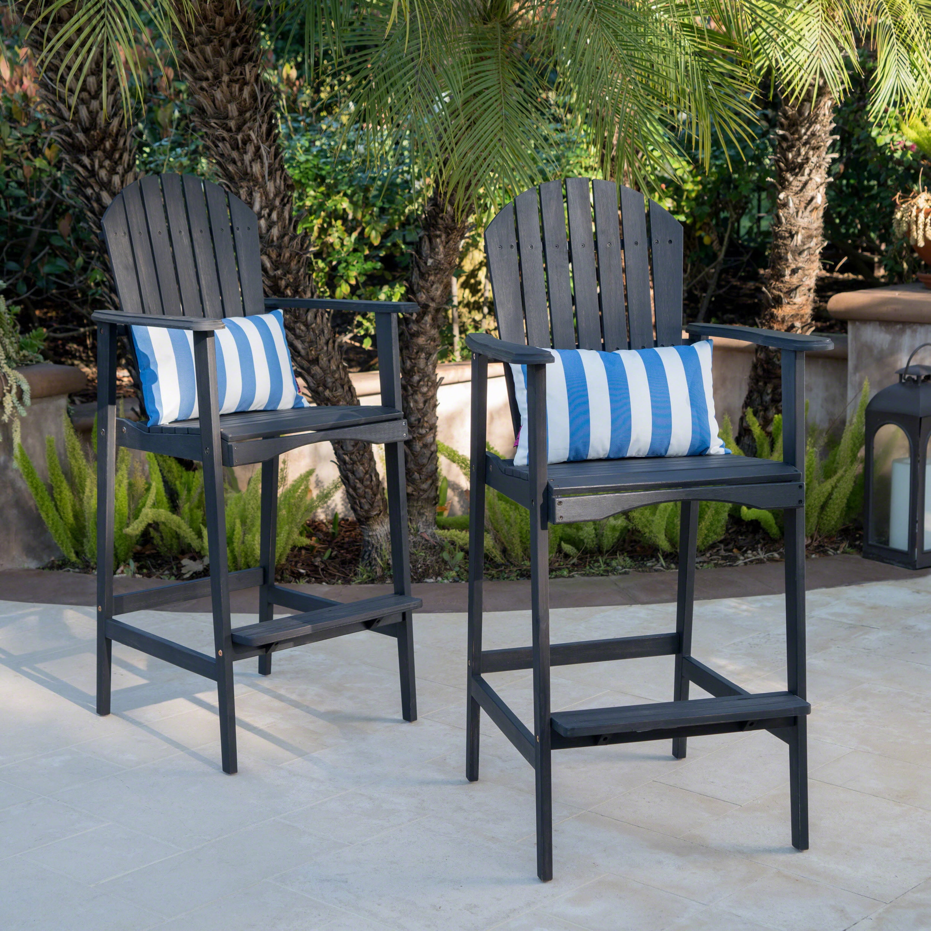 Outdoor Adirondack Bar Stool Set of 2, Solid Wood Height Seats for Patio Bar, Dark Gray