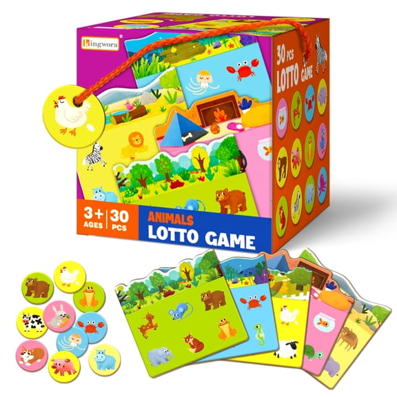 Matching Game - 30 PCS Animal Lotto Game for Kids,Memory Games For Kids 3 and Up,Educational Kids Board Game Toys For Toddlers,Animal Toys for Kids 3-5