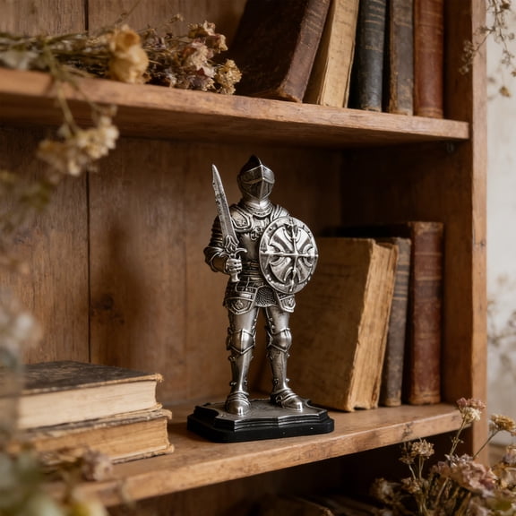 Seyotauo Resin Soldier Figurine Ornament Vintage Silver Statue Decor for Home Office Desk Shelf Living Room Bedroom Hotel Decorations,Small Knick Knacks for Home Decor Shelve