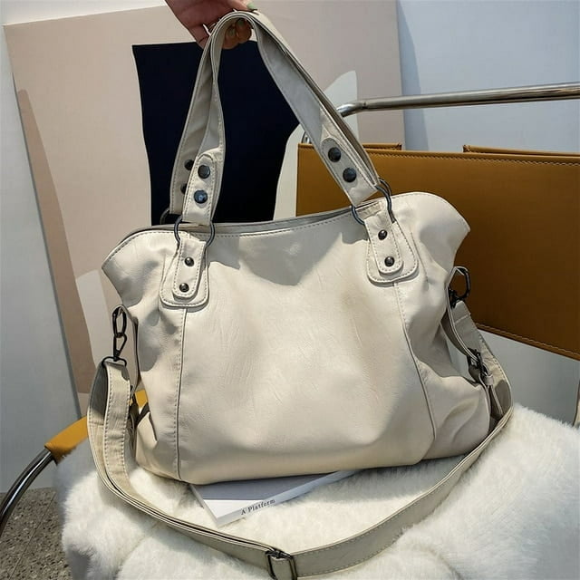 LHSHID Solid Color Quality Soft Leather Crossbody Handbag Lady Travel Tote Bag Big Black Shoulder Bags for Women Large Hobo Shopper Bag