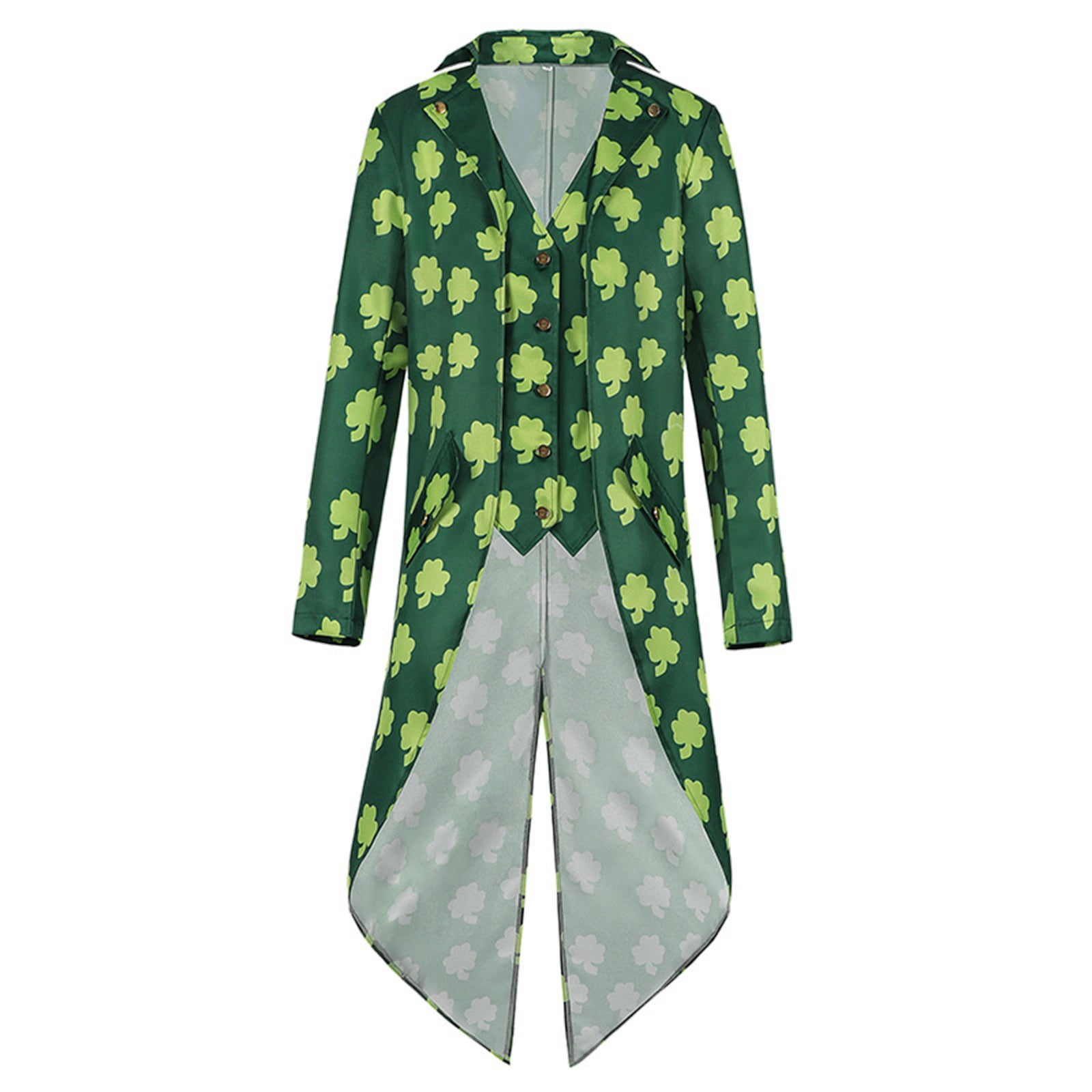 CONZONE St. Patrick Day Mens Elf Dress Up Green Clover Tailcoat And Hat Outfit Funny Party Stage Performance Clothes Set