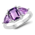 thumbnail image 2 of 8x6MM Octagon Cut Amethyst Gemstone 925 Sterling Silver Three Stone Women Valentines Day Gifts Ring, 2 of 3
