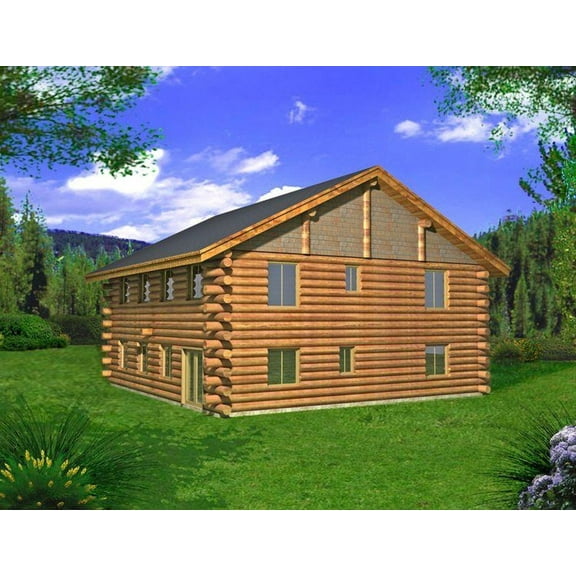 001-1088: Log Cabin 0 Bed, 2 Bath Luxury Home Plan, 1600 Sq Ft: Full Blueprints with License to Build by Home Plan Marketplace - Lesuto