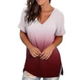 thumbnail image 3 of Outfmvch Shirts for Women Hawaiian Shirts for Women Tops Gradient Printed Short Sleeve V Neck Tee T Shirt Printed Side Split Tunic Summer Tops for Women 2023 Trendy XXL, 3 of 8