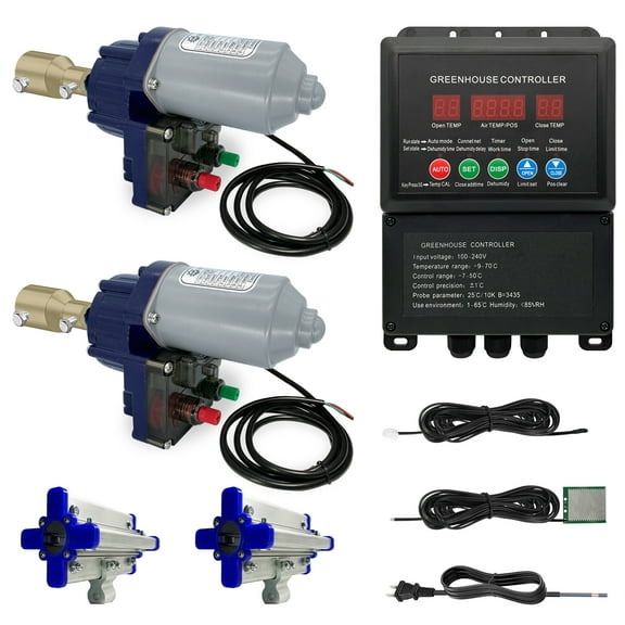 UYGALAXY Side Roll up Motor System, 2 Pack 24V Electric Greenhouse Film Roll Up Motors with Creeper   Electric Intelligent Thermostat Controller (AC110V to DC24V) for Automatic Greenhouses Venting