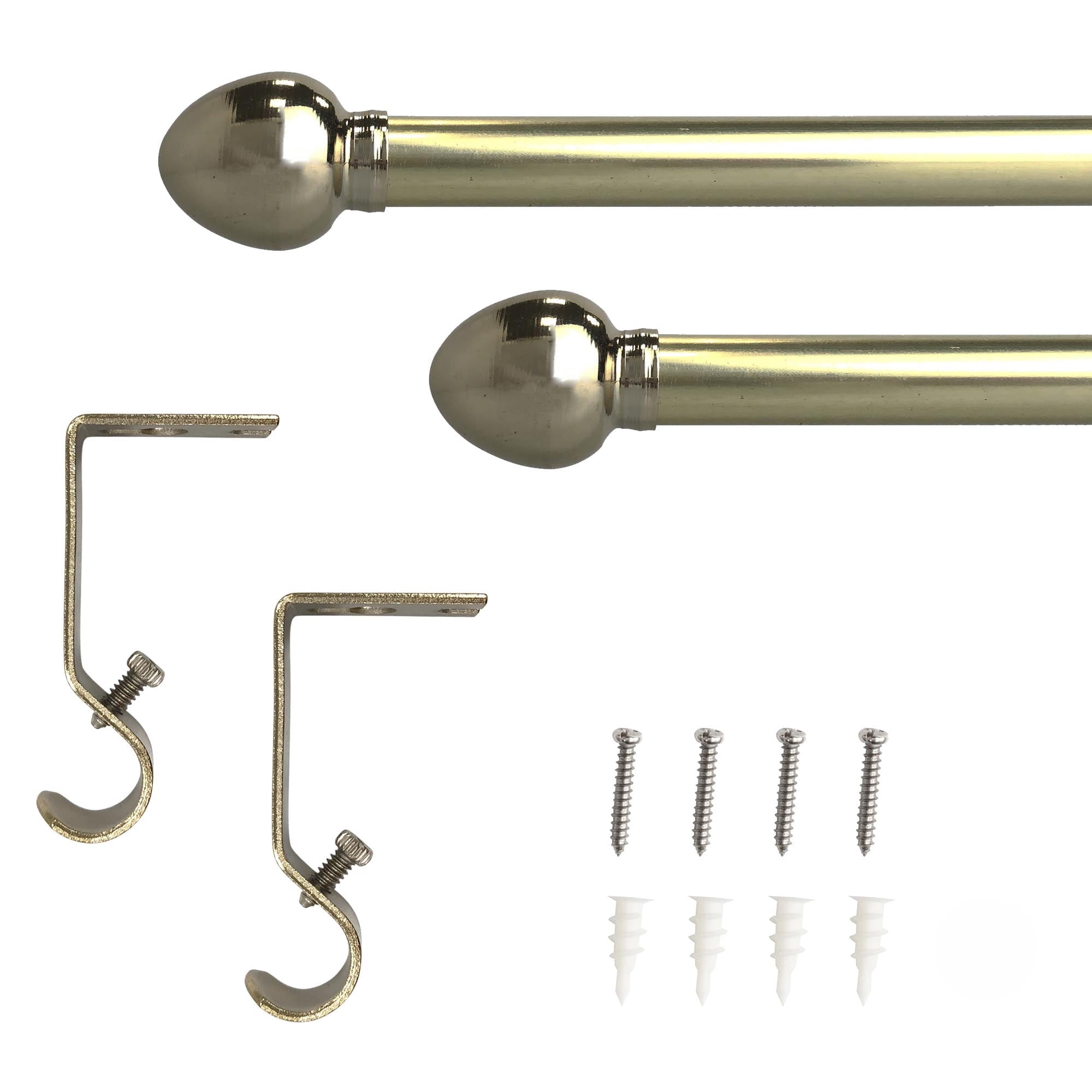 Lumi Home Furnishings 5/8" 28in. -48in. Drapery Single Curtain Rod Set with Acorn finials_Soft Gold 2-PACK
