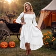 thumbnail image 4 of Off Shoulder Tiered Dress, Lace Up Corset Waist Dress, Long Sleeve Medieval Costume, Renaissance Dress Women Medieval Costume Victorian Dresses Peasant Gothic Fairy Witch Wedding Under Dress, White M, 4 of 6
