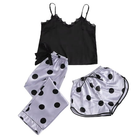 

Nightwear Women Women Print Sleepwear Push Up Three Pieces Sleeveless Shorts Set Underwear Sleepwear Suit Pajamas Woman Flannel Pajamas