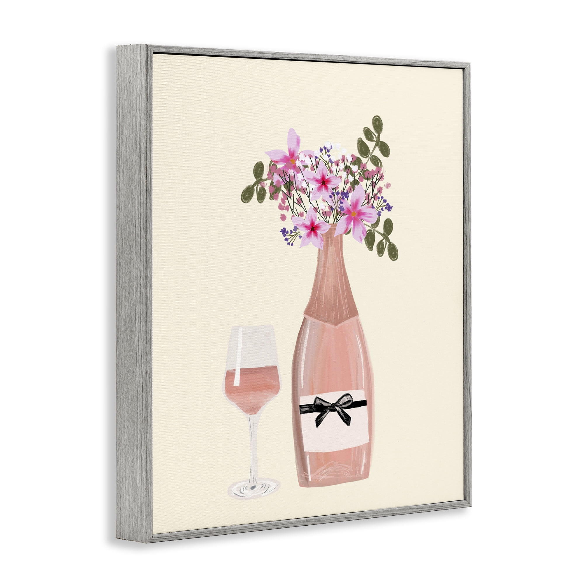 Stupell Industries Floral Champagne & Glass Food & Beverage Painting Gray Framed Art Print Wall Art, 24 x 30