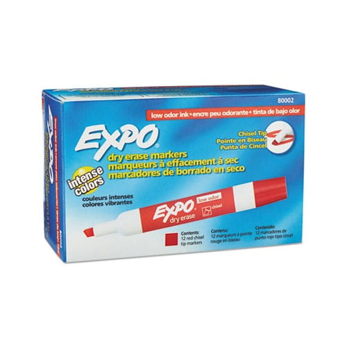 Low-Odor Dry-Erase Marker Broad Chisel Tip, Red, Dozen