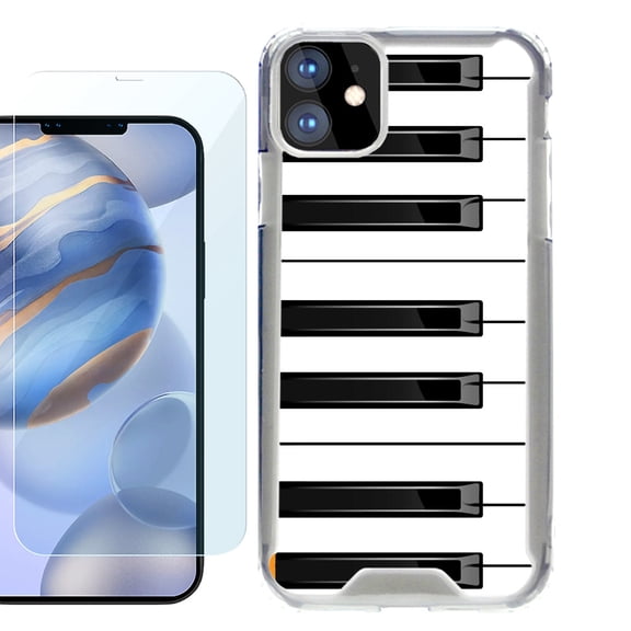 For Apple iPhone 12 Case, iPhone 12 Pro Case, Hybrid Bumper Phone case, with Tempered Glass Screen Protector, by OneToughShield ® - Piano Design