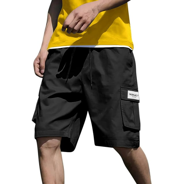 JXMVOJ Men's Summer Cotton Twill Work Shorts | Elastic Waist Adjustable Drawstring Multi-Scene Casual Pants