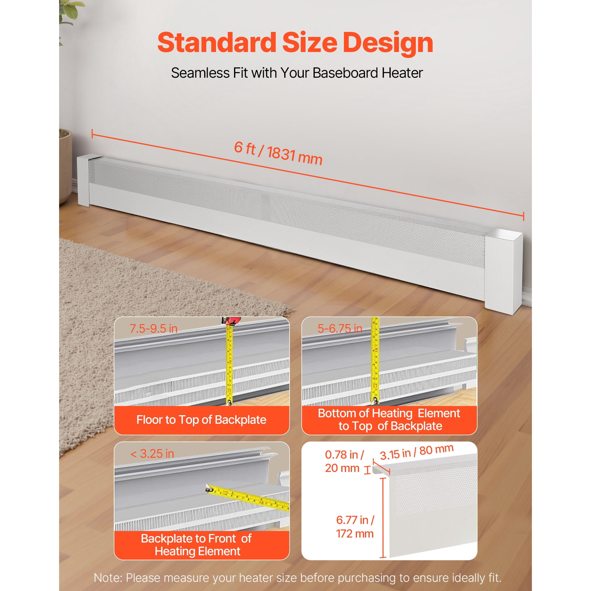 KFFKFF Baseboard Heater Cover Q235A Steel 72.09 x 3.15 x 7.6 inch White