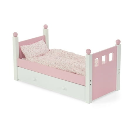 For 18 inch American Girl Doll - Single Bed and Trundle Furniture With ONE Mattress and Pink Bedding