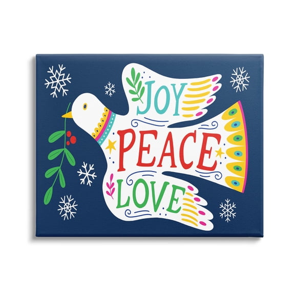 Joy Peace Love Dove Holly Sprig Holiday Graphic Art Gallery Wrapped Canvas Print Wall Art