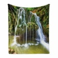 thumbnail image 1 of Waterfall Soft Flannel Fleece Throw Blanket, Water Falls to Lake Above Rock Umbrella Covered with Botanic Plants Photo, Cozy Plush for Indoor and Outdoor Use, 60" x 80", White and Green, by Ambesonne, 1 of 6