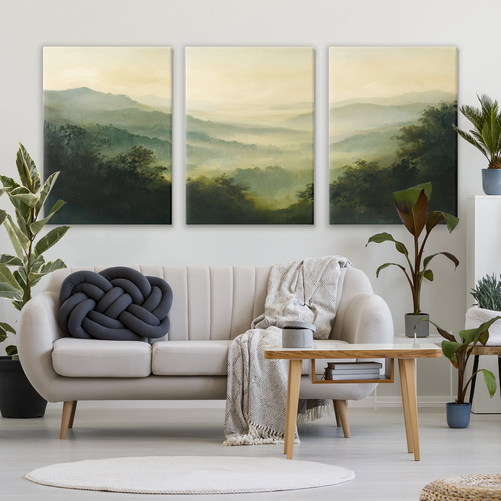 Stupell Industries Through The Haze Mountain Panorama 3 Piece Canvas Wall Art Set, design by Petal Prints Design