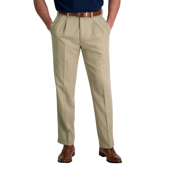 Haggar Men's Cool 18 PRO Classic Fit Pleat Front Pant, tan, 34Wx34L