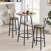 ENYOPRO Space Saving 3-Piece Bar Table Set, Bar Height Table Set with 2 PU Cushion Chairs, Wooden Top & Stainless Steel Base –Gray
