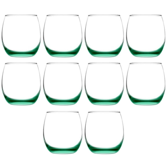 Mikonos Stemless Wine Glasses 11.5 oz. Set of 10, Bulk Pack - Restaurant Glassware, Perfect for Red Wine, White Wine, Cocktails - Green