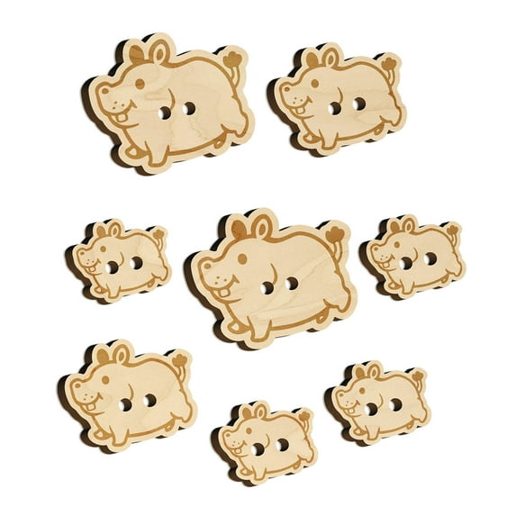 Chubby Round Hippo Hippopotamus Wood Buttons for Crochet Knitting Sewing DIY Craft - Various Sizes (8pcs)