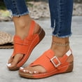 thumbnail image 5 of Yyuenw Women Open Toe Thong Wedge Slides PU Slip On Summer Outdoor Walking Sandals, 5 of 9