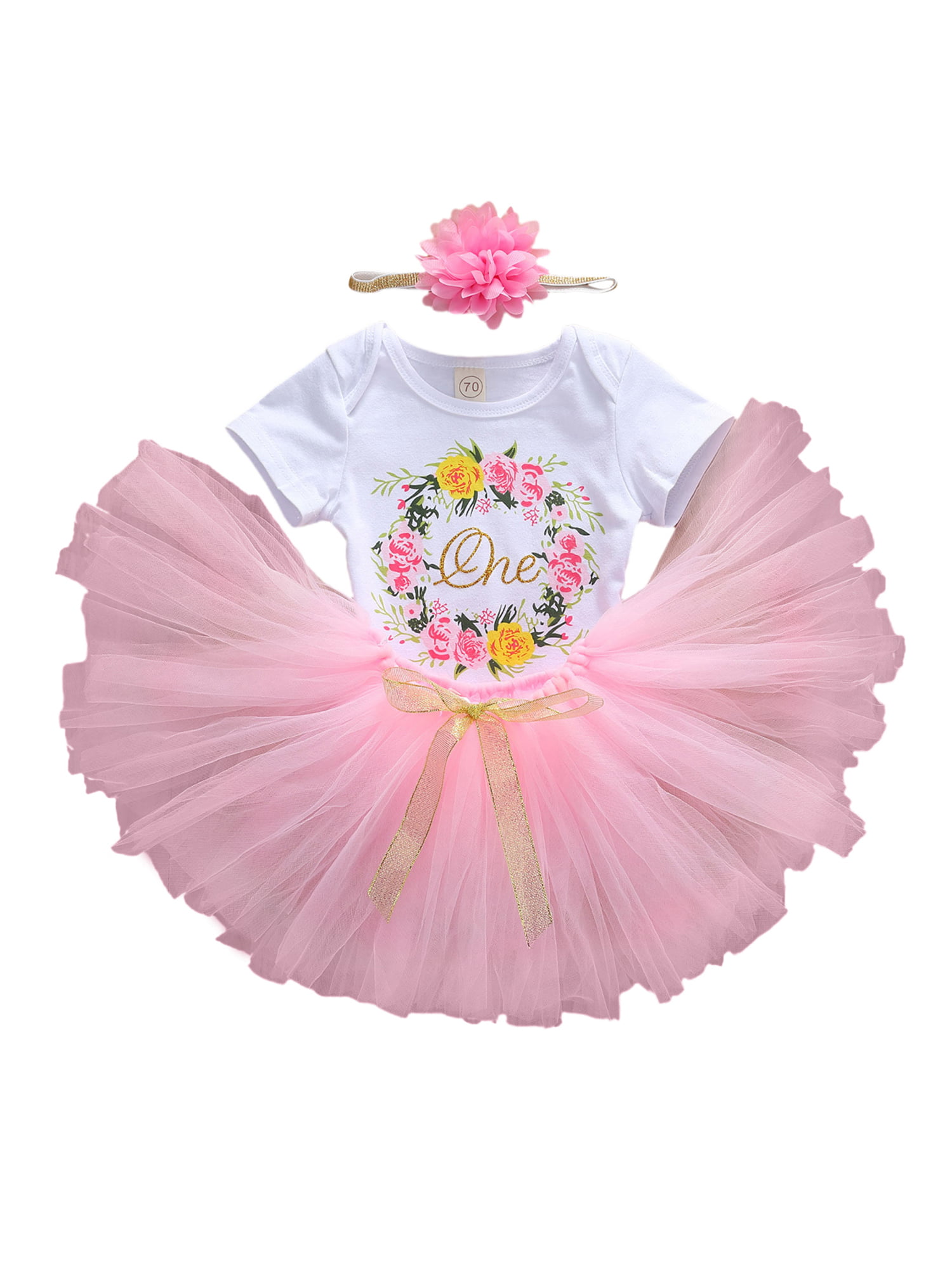 Birthday 1ST Cupcake Cake Bodysuit Light Pink Girls Baby Dress Outfit Set NB-18M 