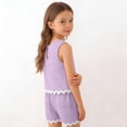thumbnail image 6 of Cethrio Girls Summer Outfit Sets 2 Piece, Casual Short Sleeve School Tops and Shorts Set Purple Size 8, 6 of 8