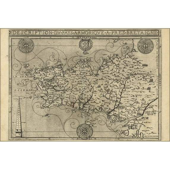 24"x36" Gallery Poster, map of Brittany France 1594