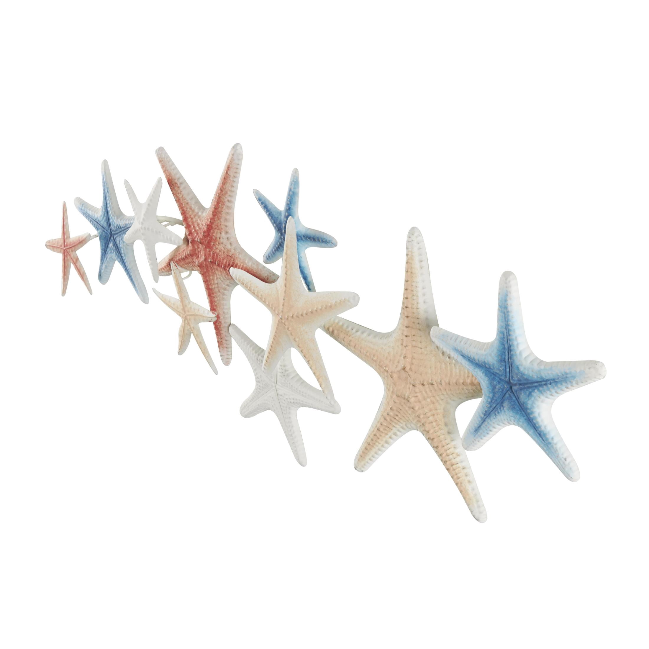 DecMode Brown Metal Layered Starfish Wall Decor with Blue and Red Accents