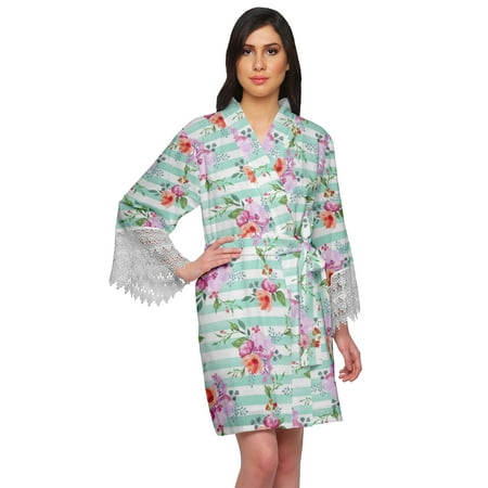 

Moomaya Printed Short Robes For Women Cotton Robes For Women With Lace Trim