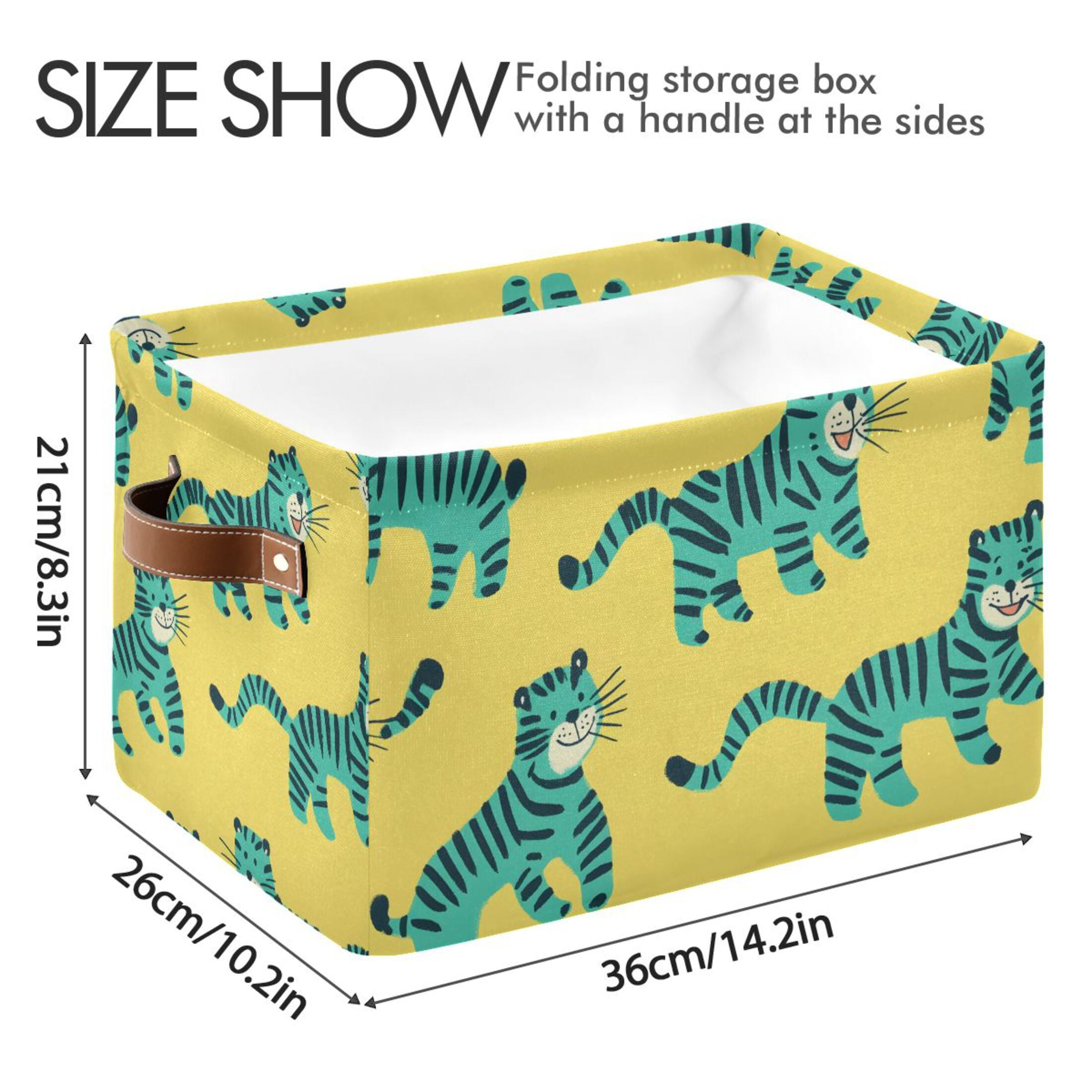 Ryvnso Cute Cartoon Tiger Storage Basket Large Bin Foldable Boxes Toys Organizer 14.2x10.2x8.3in 2 PCs