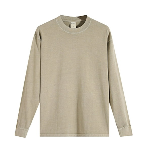 ShomPort Tops for Men's Long Sleeve Round Neck Solid Color Comfort Cotton T-Shirt Vintage Oversized Fall Winter Streetwear